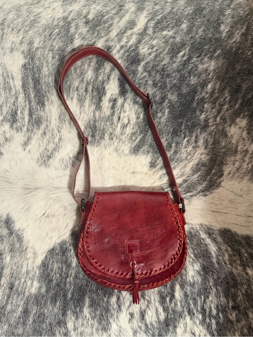 BEDSTU Women's Red Leather Crossbody Saddle Bag